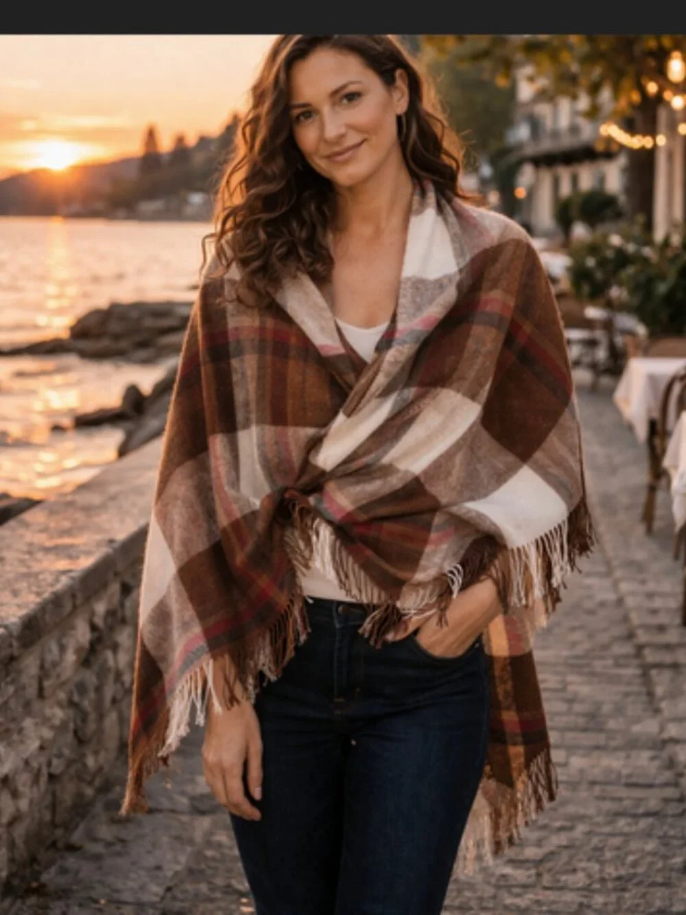 Vintage Liz Sinclair Plaid Square Wrap Shawl Fringe 52 x 52 Blanket Scarf